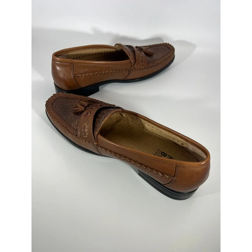 Nunn Bush Mens Cognac Brown Woven Leather Tassel Loafers Size 10.5 M